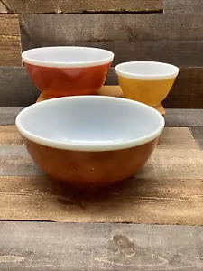 Pyrex AMERICANA FALL 3 Cuencos Mezcladores Anidación Marrón Naranja Amarillo 401 403 404 - Imagen 1 de 14