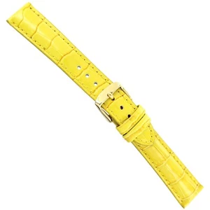 20mm deBeer Baby Crocodile Grain Yellow Padded Stitched Watch Band Strap - Picture 1 of 4