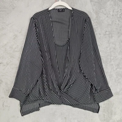 Blusa túnica envolvente Tahari para mujer talla 1X negra blanca a rayas drapeada de gasa Foto 1 de 4