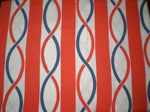 Vintage RED & BLUE GEOMETRIC PRINT Fabric (155cm x 200cm) - Picture 1 of 1