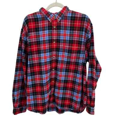 Hanna Andersson Button Front Flannel Shirt Mens Large Red Blue Plaid Cotton - Image 1 of 3