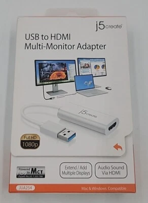 USB to HDMI Multi-Monitor Adapter- J5 Create HD 1080p, New -Open Box - Image 1 of 4