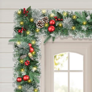 9 FT Christmas Garland with Lights, Artificial Prelit Pine Cones Garland with Re - Picture 1 of 6