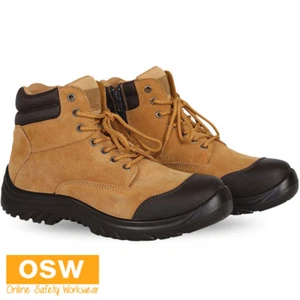 Mens WHEAT Heavy Duty Steeler Side Zip-Up Lace Steel Toe Cap Safety Works Boots - Picture 1 of 5