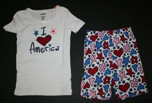 New Gymboree Girls 4 Year 2 Piece Pajamas PJs Top Shorts I Love America USA Soft - Picture 1 of 2