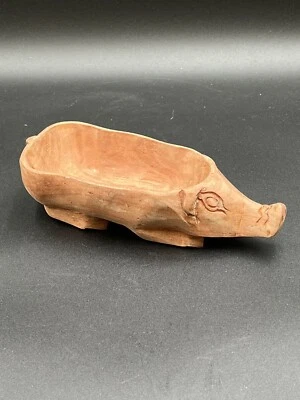 French Provence Hand Carved Wooden Pig Bowl Farmhouse Decor Unique Vessel - Image 1 of 4