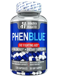 PHENBLUE Fat Fighting Diet pills + Ultra Energy 120 Blue/White Capsules - Picture 1 of 10