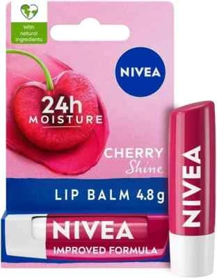 NIVEA LIP CARE BALM Cherry Shine Lip Balm 24H Moisture Vegan Lip Care - 4.8g