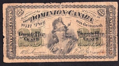 Dominion of Canada 1870 25 Cent Shinplaster Plain Dickinson-Harington - Image 1 of 2