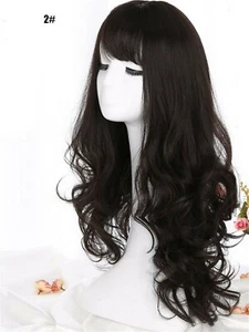 Women Lady Trendy Party Function Fringe Long Curly Wavy Natural Look Hair Wigs - Picture 1 of 4