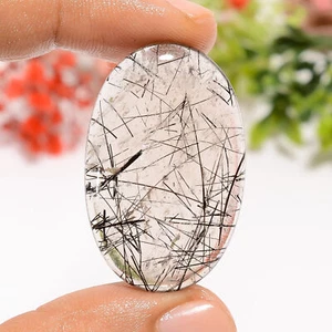 42.5 Ct. Natural Oval Black Rutile Quartz Designer Cabochon Gemstone 36X24X6 mm - Picture 1 of 4