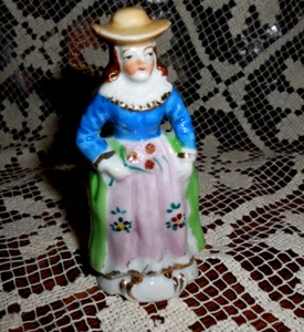 Vintage Lady Figurine Ceramic Hat Ornate Floral Painted Dress  Japan - Picture 1 of 5