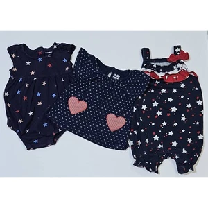 Patriotic 4th of July Baby Girl 3-6 Months Clothes Lot Shirt Romper Bodysuit RWB - Picture 1 of 12