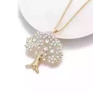 Ciondolo albero donna placcato oro giallo 14 kt con diamanti taglio tondo creato in laboratorio 2 ct - Foto 1 di 5