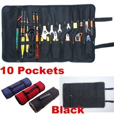 10 Pocket Roll Fold Up Spanner Wrench Tool Case Storage Bag Black Universal