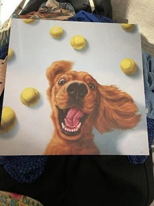 Lucia Heffernan Pair Of Whimsical Dogs On Canvas Art Prints Wood Frames New 12” - Picture 1 of 9