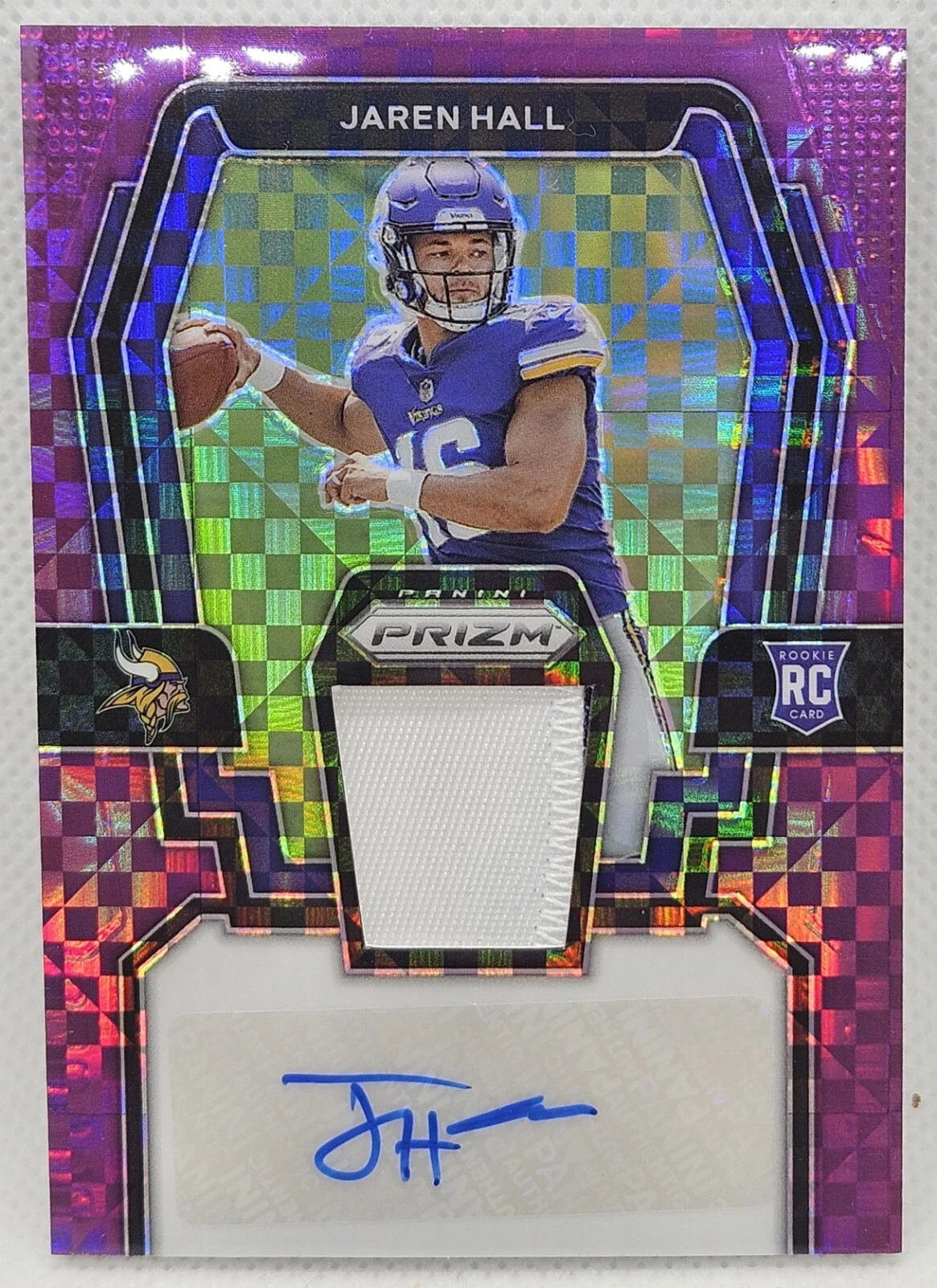 2023 Panini Prizm Jaren Hall Purple Power Rookie Patch Auto 34/49 Vikings RPA 🔥