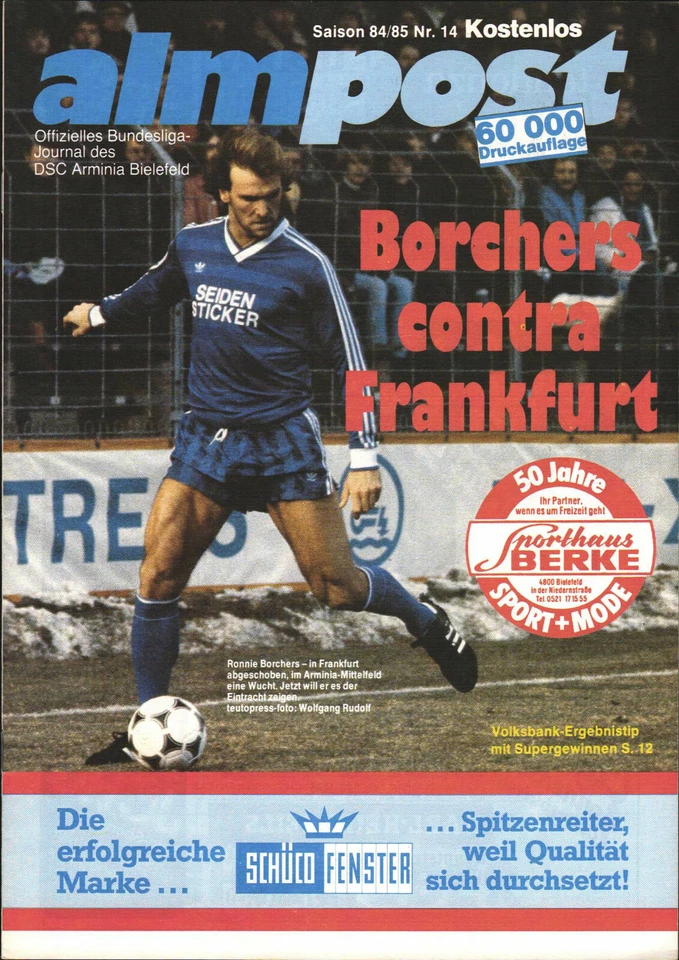 BL 84/85 Arminia Bielefeld - Eintracht Frankfurt, 16.03.1985 - Ronnie Borchers - Bild 1 von 1