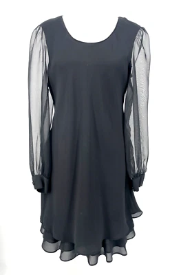Cachet women's 8/M Black Evening Dress USA ballon long sleeve knee length sheer - Image 1 of 4