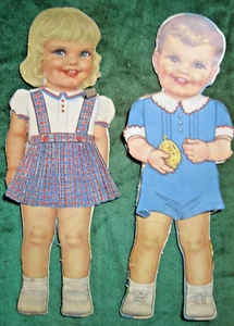 1940er Betsy und Norman große Papierpuppen (13") mit Kleidung, geschnitten - Bild 1 von 9