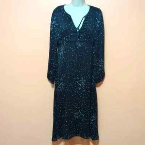 Traffic People Black Long Sleeve Polka Dot Metal Stripes Fit and Flare Dress M - Picture 1 of 13