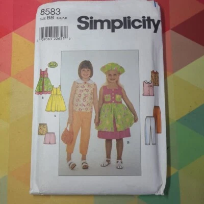 SIMPLICITY 8583 GIRLS SUMMER DRESS SHORTS BLOUSE PANTS HAT PATTERN SIZE 3 4 5 6 - Image 1 of 4