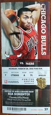 Chicago Bulls Courtside Ticket ~ Derrick Rose ~ March 28th, 2011 ~ Vs The 76ERS✨ - Image 1 of 2