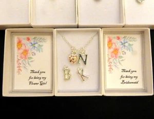 Flower Girl Bridesmaid Crystal Heart Necklace +Initial in Gift Box & Organza Bag - Picture 1 of 8