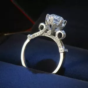 Royal Design 3.00Ct Round Cut Real Treated Diamond 925 Silver Engagement Ring - Picture 1 of 9