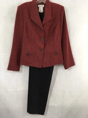 Vintage MISS DORBY Red/Black Herringbone Jacket & BlackVelvetFeel Pants Size 14 - Image 1 of 4