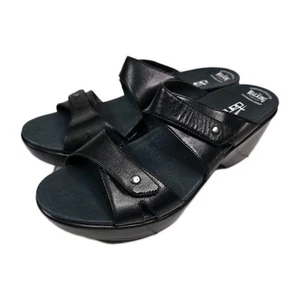 Dansko Jodi Double Strap Leather Open Toe Wedge Heel Sandal Size 41 Black EUC - Picture 1 of 11