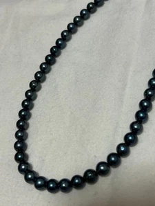 Collar de perlas Akoya negras 6,5-7 mm cierre de plata 16,5 pulgadas de Japón - Imagen 1 de 24