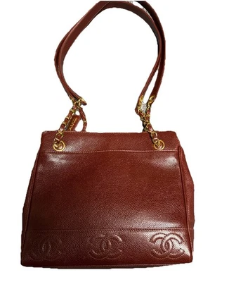 Vintage CHANEL Wine Caviar Leather Gold Hardware CC WITH Authenticity Card  - Image 1 of 4