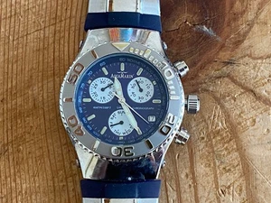 Reloj AQUAMARIN - Cronógrafo cuarzo - 37 mm - Correa de goma azul - NO FUNCIONA - Imagen 1 de 6