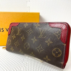 Cartera Louis Vuitton Monograma Retiro Roja Cremallera Larga Unisex Damas Moda Usada - Imagen 1 de 10