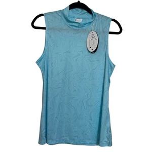 Greg Norman Jessica ärmelloses Tank mit Stehkragen Golf reines Aqua Swirl neu mit Etikett Large - Bild 1 von 6