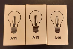 A19 FILAMENT LED E26 8W FOR 40W REPLACEMENT BULB X 3 DIMMABLE 800 LUMENS MODERN - Picture 1 of 4
