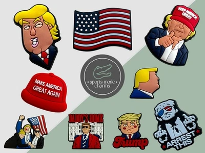 SPORTS MODE CHARMS Trump - Charms for Shoes Clogs Sandal - President Make America Great Again USA