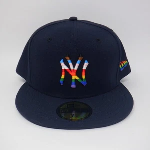 New York Yankees 7 5/8 New Era 59FIFTY Rare Pride LGBTQ Trans Blue Hat Men READ - Picture 1 of 12