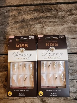 (Lot of 2) Kiss Classy Nails Gorgeous French Long 28 CSP02 Glittery Coffin - Image 1 of 4