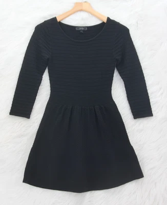 Jessica Simpson Fit & Flare Sweater Dress Small Black Skater 3/4 Sleeve #1238 - Image 1 of 4