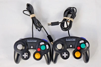 NINTENDO Pair of Wired GameCube OEM Controllers - Black (DOL-003) - Image 1 of 4