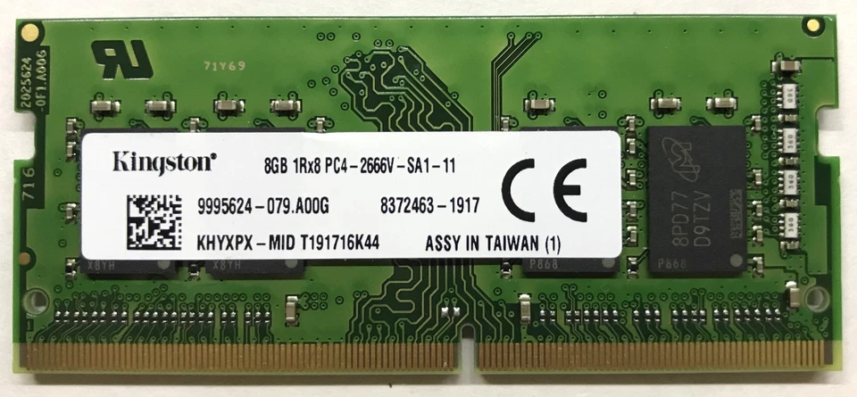 Kingston 8GB 1Rx8 PC4-2666V-SA1-11 DDR4 SDRAM KHYXPX-MID - Image 1 of 1