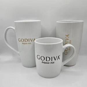 GODIVA Bélgica 1926 Blanco Marrón Cacao Té Café Cerámica Gres Taza Juego De 3 - Imagen 1 de 11