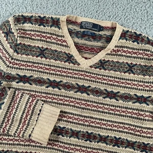 Vtg Polo Ralph Lauren Nordic Sweater Mens S Fair Isle V Neck Lambswool Blend - Picture 1 of 10