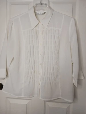 Blusa Kathy Che Vintage Mujer Talla 16 Manga 3/4 Blanco Botón Acampanado Bott Foto 1 de 4