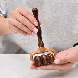 Massageroller aus Holz mit Griff manuelle Muskelrolle für Taille Fuß Reisen - Bild 1 von 7