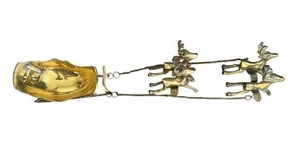 Solid Brass Santa Claus Sleigh 4 Reindeer Holiday Decor Patina Vintage Christmas - Picture 1 of 22