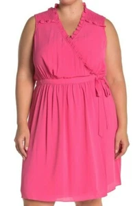 CeCe by Cynthia Steffe Ruffled Wrap Dress Size 3X Pink Flamingo NWT $119 - Picture 1 of 4
