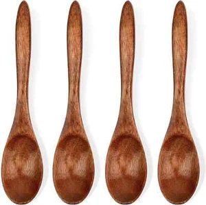 4 pz cucchiaini piccoli in legno, cucchiaio miele 5,9" per tè, cucchiai in legno per mangiare, M - Foto 1 di 7